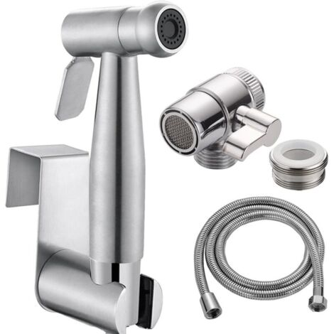 Home Handheld Bidet Ensemble de toilettes pour bébé avec vaporisateur de robinet, tuyau et raccord, Parfait pour Laver les Cheveux ou Nettoyer le Lavabo (Argent) (1/5)