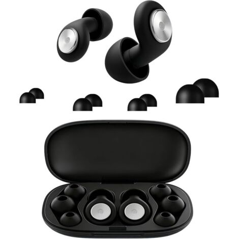 Bouchons d'oreille en silicone noirs anti-bruit 45 dB, tailles S/M/L ultra confortables et réutilisables, annulation du bruit efficace, isolation acoustique, idéal pour dormir, voyager, se concentrer (1/5)