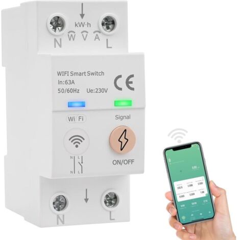 Disjoncteur wifi 63A TUYA commande vocale compteur d'énergie AC80-300V disjoncteur intelligent Interrupteur connecté à distance Protection contre les surcharges de surintensité (1/5)