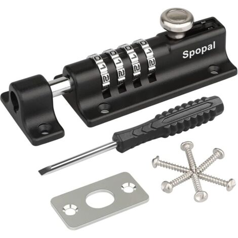 Loquet de Verrouillage à Combinaison,[Avec un tournevis] Spopal Verrou de Porte à Code, Imperméable Verrou à Combinaison à 4 Chiffres avec Vis de Fixation de Sécurité pour Armoire, Garage, Hangars (1/5)