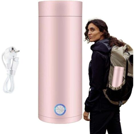 Mini Bouilloire Electrique de Voyage, 400 ml Petite Bouilloire Electrique en Acier Inoxydable, 3 en 1 Tasse Chauffante Electrique, Ebullition Rapide et Arrêt Automatique pour Thé, Lait, Café (ROSE) (1/4)