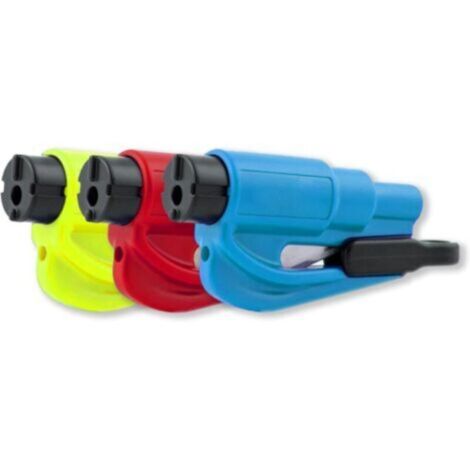 Marteau de sécurité multifonctionnel 2 en 1, coupe-ceinture de sécurité, outil d'évacuation pour porte-clés de voiture (rouge, jaune, bleu) (1/4)