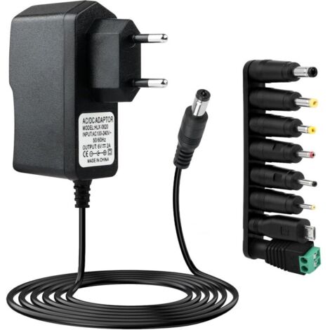 Alimentation 6V 2A, Adaptateur Secteur AC 230V vers DC 6V 2000mA 1000mA 500mA 5.5 2.1mm avec 8 Fiches Amovibles Multiples, Chargeur AC/DC 100-240v 50-60hz pour LED Routeur CCTV et Appareils (1/5)