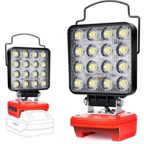 Lampe de batterie pour batterie Milwaukee M18 18 V 48 W, batterie de lampe de travail LED, batterie de phare LED lumineuse, phare sans fil avec chargement de type C et USB (sans batterie) (1/5)