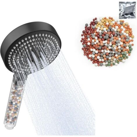Pommeau Douche Anti Calcaire Noir, 1 Paquet de Billes Minérales pour Filtre de Pommeau de Douche