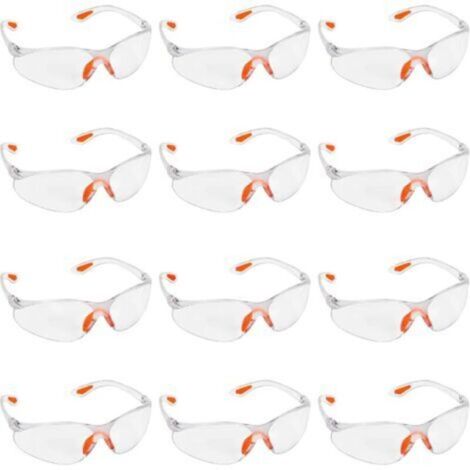 Lot de 12 lunettes de sécurité transparentes – Lunettes de sécurité avec verres en plastique, pont et branches en caoutchouc pour plus de confort – Lunettes EPI transparentes (1/5)