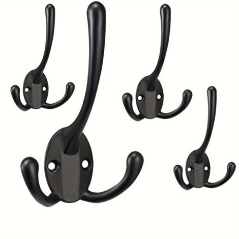 Lot de 5 Crochets Double Zingué Noir - Facile à Monter Manteaux Porte Entrée - Idéal pour Familles & Locataires Maison Appartement (1/5)