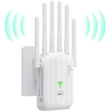 Répéteur WiFi Puissant, amplificateur WiFi de dernière Technologie avec 6 antennes Couvrant Une superficie de10 000 m²,2 Ports LAN,répéteur WiFi pour la Maison et Le Bureau(Blanc) (1/5)