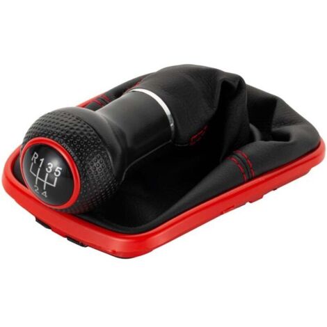 A253-4 Soufflet Levier de Vitesse Pommeau de Vitesse 12mm compatible avec VW Golf 4 IV Boite 5 avec Cadre Plug & Play Pièce de rechange pour 1J071113 Noir Rouge (1/4)
