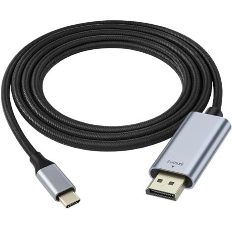 Câble USB C vers DisplayPort 1.4, 8K 60Hz 4K 144Hz HDR, Thunderbolt 3/4 vers DisplayPort Câble, Adaptateur Type-C DP1.4 en alliage d'aluminium, pour MacBook Pro iPhone 16 iPad Galaxy Moniteurs DP, 2M (1/5)