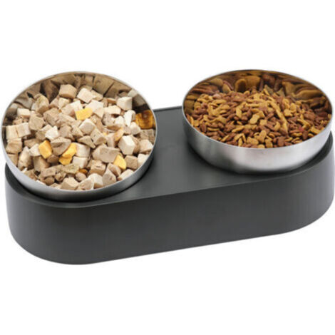 Bol de nourriture et d'alimentation surélevé en acier inoxydable, antidérapant et résistant aux éclaboussures, adapté aux chats et aux chiots Double bol 32 cm x 15,5 cm (1/4)