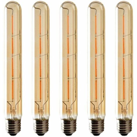 Lot de 5 Ampoules T225 Long Tube, Filament LED Edison, 6W Culot E27 Blanc Chaud, Verre Ambré Pour Décorative Ampoule, AC 220-240V (1/5)