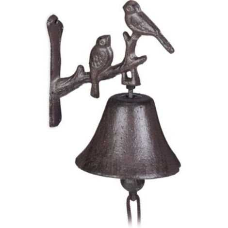 Sonnette en fonte à motif d'oiseau, sonnette murale antique, résistante aux hautes températures, décoration de jardin, corde de carillon marron, marron (1/4)