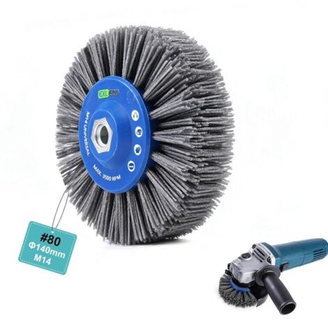 M14 Grain 80 Brosse Ronde en Nylon Abrasive pour Meuleuse D'angle ø140mm, Epaisseur de Fil 1,2mm, Brosse Structurante Dérouillage, Roue de Tréfilage de Polissage pour Machine de Satinage Bros (1/5)