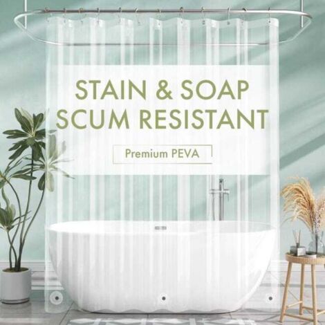 Doublure de rideau de douche légère en PEVA, 72 x 72 pouces, imperméable, avec 12 anneaux de rideau de douche. (1/5)