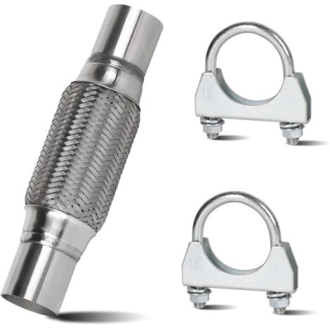 Tuyau d'échappement Flexible de 45 mm, Raccord de Tuyau en Acier Inoxydable 150 mm x 250 mm avec 2 Colliers de Serrage, Pièces de Montage pour Echappement Voiture (1/5)