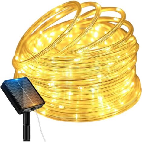 Btfarm Guirlande lumineuse solaire d'extérieur résistante aux intempéries - 10 m - 100 LED - Étanche IP65 - 8 modes - Pour jardin, terrasse, clôture, cour, Noël, fête - Blanc chaud (1/5)