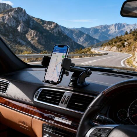 Support Téléphone Voiture Bras Long Ventouse Puissante Fermeture Triangulaire - Rotation 360° - Compatible Tous Smartphones Trajets Voyages Quotidiens