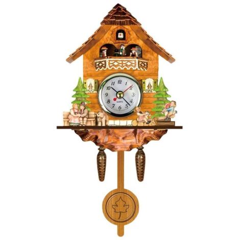 Horloge murale antique en bois en forme de nichoir à coucou, décoration intérieure, horloge à coucou à pendule automatique (1/5)
