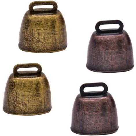 Lot de 4 cloches en métal couleur cuivre, cloches de berger, cloches de ferme, accessoires de bureau pour le bricolage, décorations agricoles. Vert/bronze rouge (1/5)