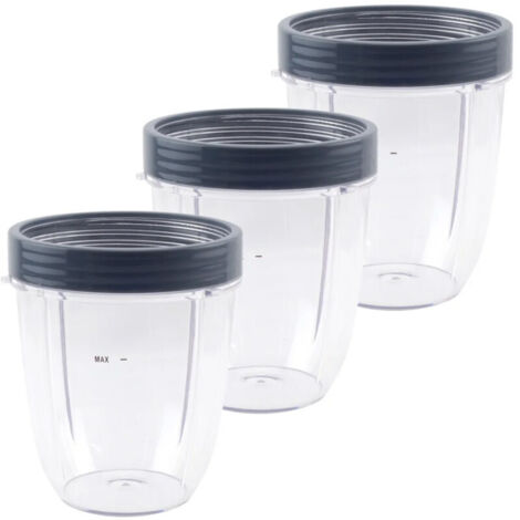 Lot de 3 gobelets courts de 532 ml (18 oz) avec joint de rechange, compatibles avec les blenders NutriBullet 600 W et 900 W (modèles NB-101B, NB-101S et NB-201). (1/5)