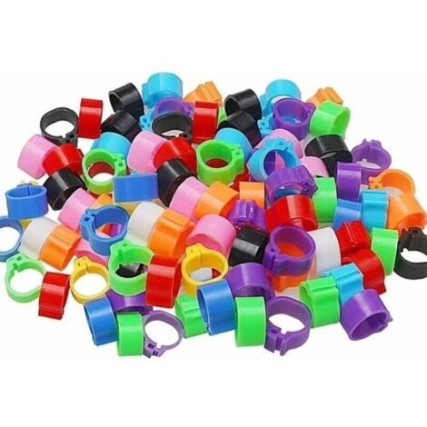 100 anneaux pour pattes d'oiseaux en plastique, anneaux d'identification de 8 mm pour pigeons, oiseaux et volailles, destinés à l'élevage (perroquets, cailles, poussins).