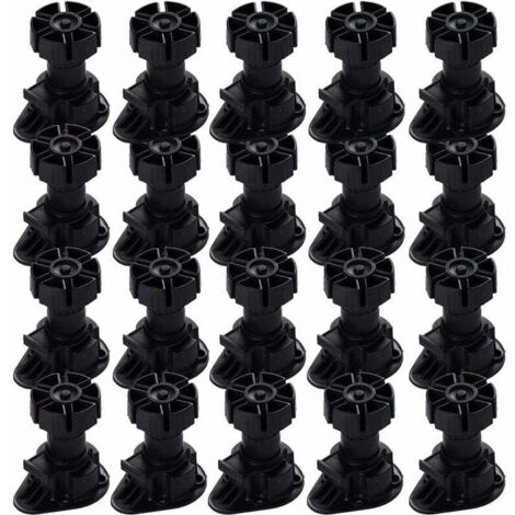 20 pieds de meubles réglables, clips de fixation pour meubles, pieds de meubles de cuisine, pieds de table, avec bouton de base pour tous types de meubles de cuisine (80 mm - (1/5)