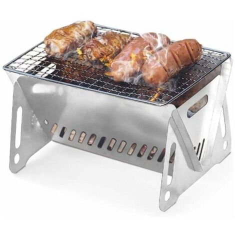 Mini barbecue pliable et mobile - Surface de cuisson : environ 16 cm x 21 cm - Portable - Barbecue au charbon de bois pour 1 à 2 personnes (plié environ 33 cm x 21 cm)