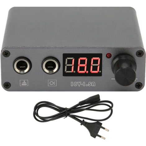 Alimentation Tatouage USB en Alliage d'Aluminium Gris Argent avec Affichage Numérique LED, Transformateur Régulateur 100‑230V Prise EU (1/5)
