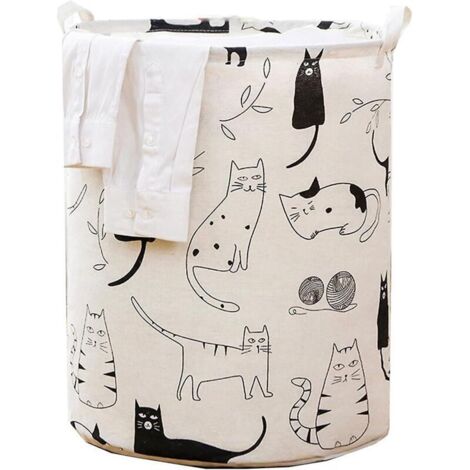 Panier à linge pliable et imperméable de grande taille (48 x 42 cm), panier de rangement pour jouets et vêtements (motif chat) (1/4)
