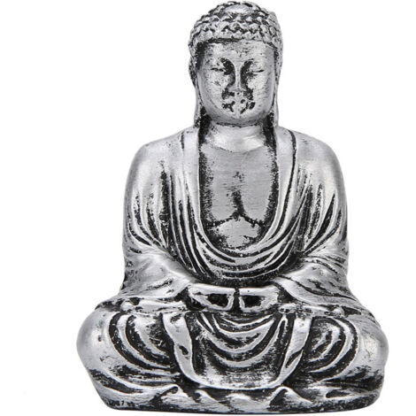 Statue de Bouddha en résine argentée, figurine assise pour décoration intérieure et autel bouddhiste (1/5)