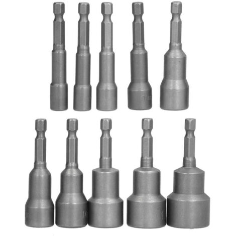 10 Pièces Embouts de Clé à Douille pour Perceuse, Haute Dureté Résistance aux Chocs Magnétisme Puissant, Set d'Embouts à Chocs pour Visseuse (1/5)