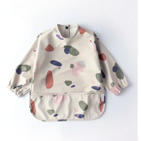 Tablier de Mangeage Enfant Imperméable à Manches avec Poche, Salopette Lavable Douce, Barboteuse Colorée Beige Taille S 6-12 Mois (1/5)
