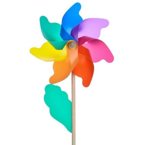 Moulin à vent arc-en-ciel de 12 cm résistant aux UV et aux intempéries, hauteur totale de 29 cm, avec tige de support. (1/5)