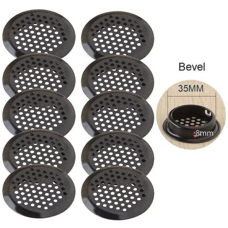 Lot de 10 grilles d'aération circulaires noires pour soffite, en acier inoxydable, 19-53 mm, à persiennes inclinées de 35 mm. (1/5)