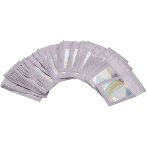 100pcs Sachet Anti-odeur Réutilisable avec Fenêtre Transparente pour Gloss à Lèvres Violet - Emballage Holographique Étanche (1/5)