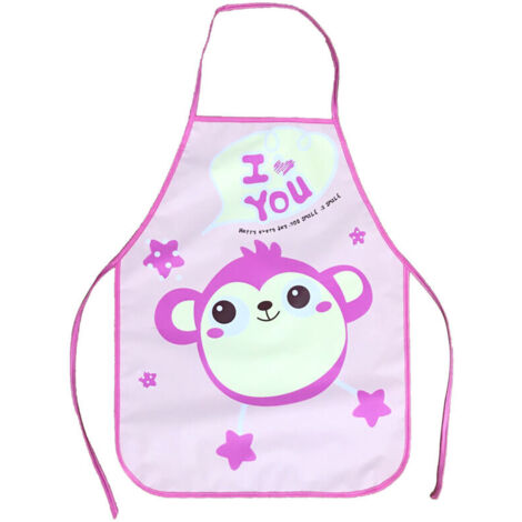 Tablier Enfant Sans Manches Imperméable - Tablier de Cuisine et Peinture pour Enfants, Modèle Cartoon Rose (1/5)