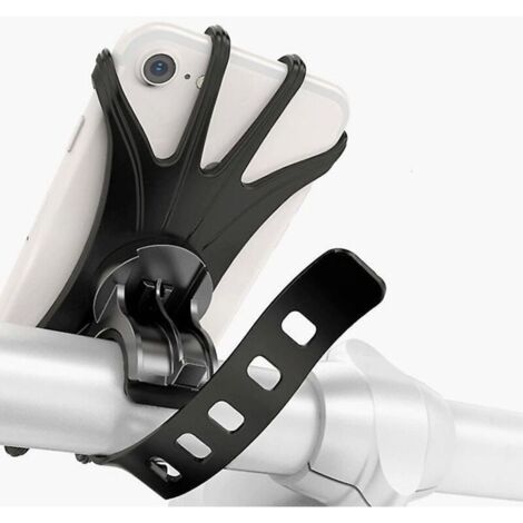 Support universel pour téléphone de vélo en silicone noir avec rotation à 360 degrés et fixation anti-vibration pour guidon (1/5)