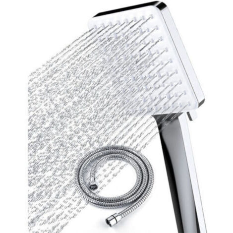Pommeau de Douche Haute Pression avec Tuyau de 1,5 m Pommeau Douche Economie Deau avec 6 Modes de Douche Réglable Universelle Grande Douchette Douche, Carrée Chromés (1/5)