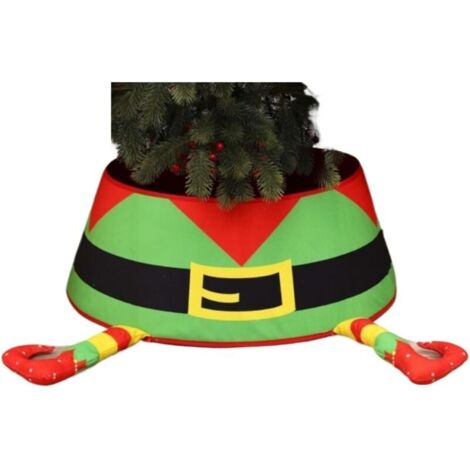 Jupe de sapin de Noël décorative avec bonnet de Père Noël 3D rouge, décoration de bureau non éclairée pour la maison, le bureau et les vacances (1/3)