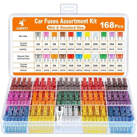 168 Pcs Fusible Voiture Set, 114 Mini Fusibles Auto + 54 Moyenne Fusibles Automobile + 1 Extracteurs de fusibles - pour Voiture/RV/Camion/Moto (2A 3A 5A 7.5A 10A 15A 20A 25A 30A 35A 40A) (1/5)