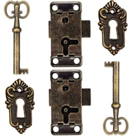 2 Pcs Serrure De Porte D'Armoire Antique Serrure Meubles Verrous Pour Placards DéCoratifs Serrure Avec Clé Trou De Serrure Pour BoîTe En Bois Bijoux Anciens Maquillage Valise Tiroir De Meubles (1/5)