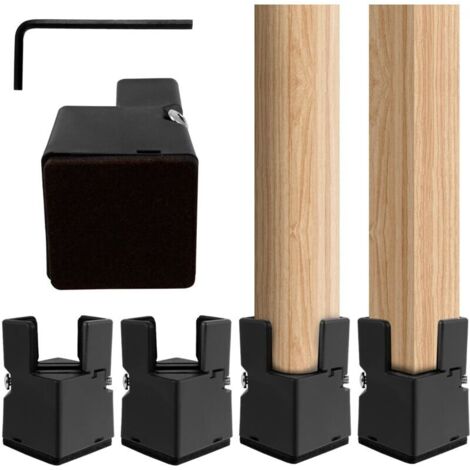 Lot de 4 rehausseurs de meubles, rehausseurs de lit, de table, de chaise, de canapé pour carré/rond - Diamètre : 20-35 mm - Pieds de chaise - Avec pince à vis - Noir - 4 pièces - 5 cm (1/5)
