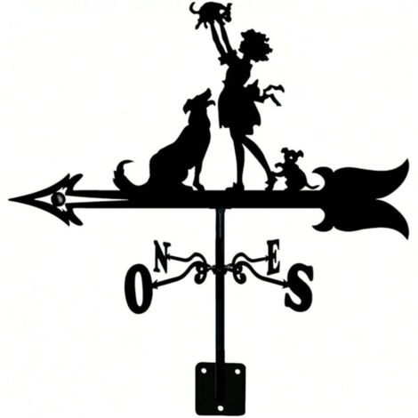 Girouette chien et homme en acier inoxydable, indicateur de direction du vent avec décoration de jardin, appareil de mesure pour toit extérieur (1/5)