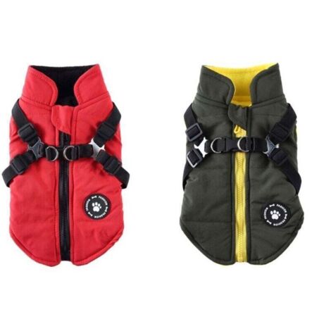 Manteau imperméable pour chienRembourré et chaudHarnais intégréPour petits et moyens chiensRouge et vertTaille S (1/4)