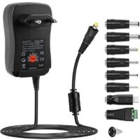 Chargeur Universel 30W Secteur 3V-12V, AC à DC 3V 4.5v 5V 6V 7.5v 9V 12V 2A Power Supply, Adaptateur Universel de Transformateur d'alimentation Découpage, avec 8 DC Connecteurs pour Router CCTV Cam