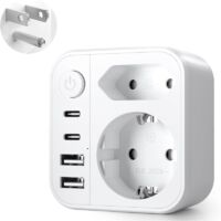 6 en 1 Adaptateur Prise USA, Adaptateur Prise USA vers France, Adaptateur Prise France vers USA Canada avec 2 USB A et 2 USB C, pour Canada Américaine Mexique Thailande Dominicaine