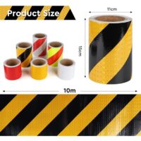 Bande réfléchissante auto-adhésive Autocollant réfléchissant ruban d'avertissement Ruban de signalisation de danger jaune et noir pour marquer les zones,les objets et les véhicules, 15cm x 10m