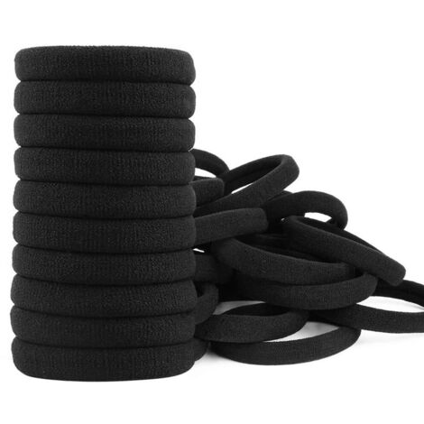 Lot 100 élastiques cheveux noirs, doux, résistants, queue de cheval épaisse (1/5)
