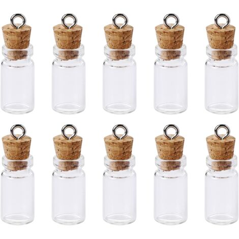 10 Pcs Petites Bouteilles en Verre avec Couvercles en Liège, Mini Fons de Souhaits 1ml, pour Messages et Bricolage (1/5)